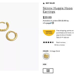 Madewell Skinny Huggie Gold Hoop Earrings NWT!
